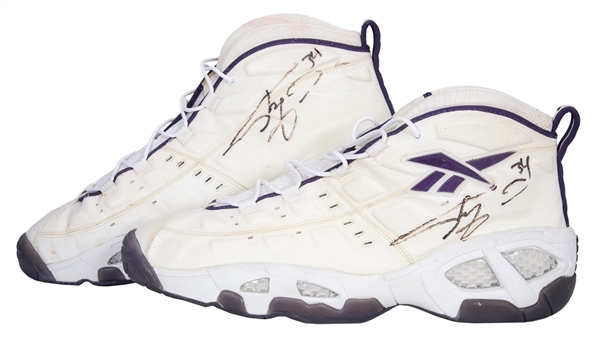 1996-97 Shaquille ONeal Game Used & Individually Signed Pair of Reebok Sneakers (MEARS & JSA) 